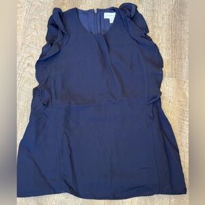 Carven Navy Blue Sleeveless Blouse Women's Top with Ruffle Accent, Size 36